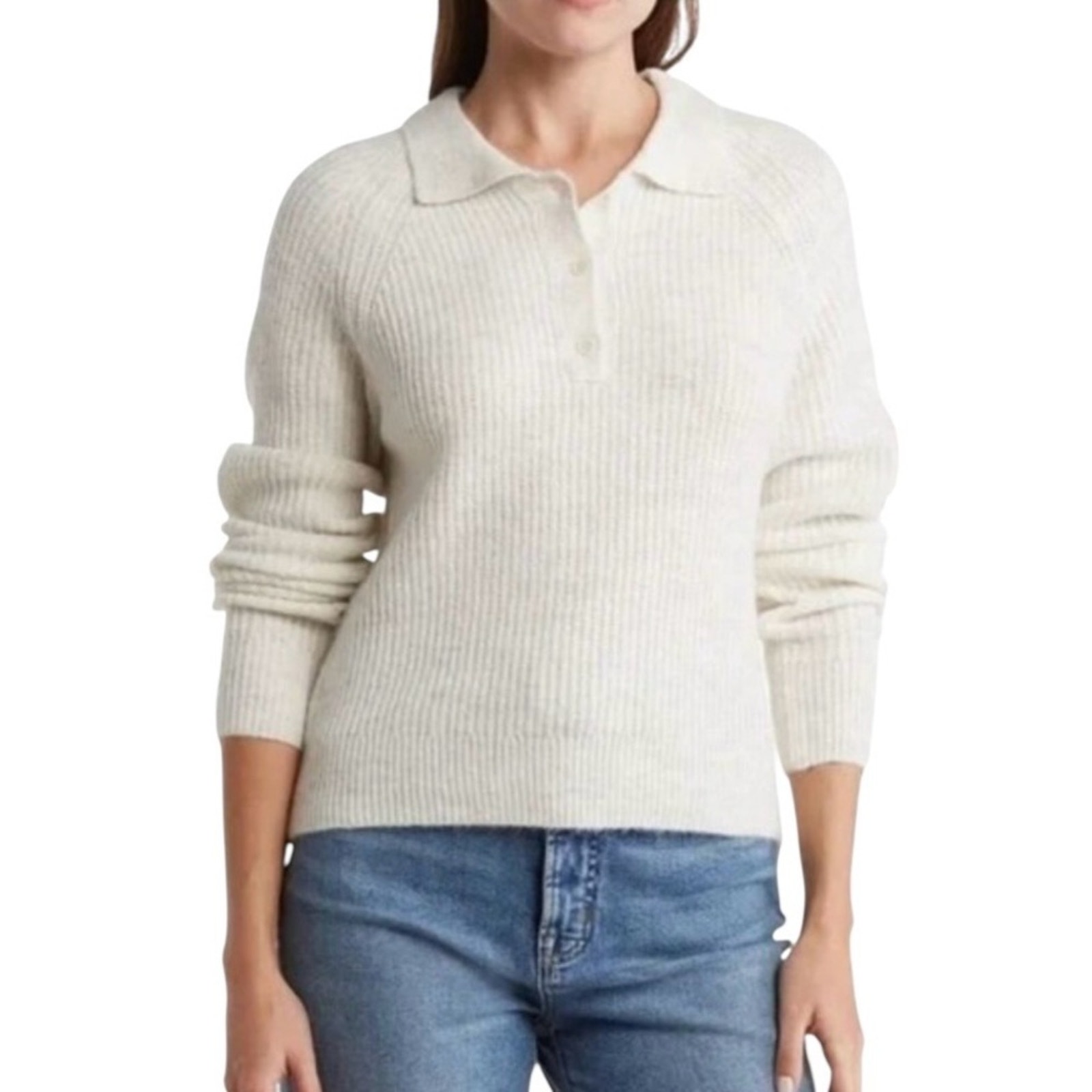 Sophie Rue Heathered Ivory Knit Henley Pullover Sweater Sz Xs Classic Cozy